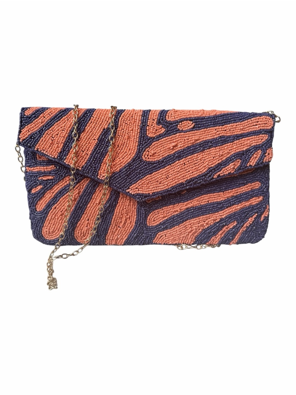 On 24th NWT Hand Beaded Envelope Clutch & Crossbody Bag Coral Pink Purple